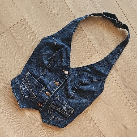 Reitmans Tops - Reitmans Western Denim Halter Crop Top Vest Shirt, XS